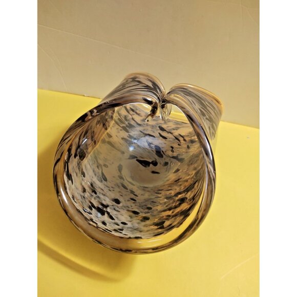 Murano Hand Blown Folded Glass Centerpiece Bowl 9 1/2" x  5 1/2" - Picture 5 of 12